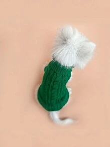 1pc Emerald Green 3D Cable Rope Knit Sweater