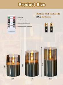 1/3 件套 LED 无焰蜡烛，电池供电闪烁亚克力柱状蜡烛，带遥控器和定时器，适用于万圣节家居装饰、派对、暖白光、蜡烛加热器、礼物、LED 蜡烛、假蜡烛、家居装饰蜡烛灯 - 灰色 - 查看 7