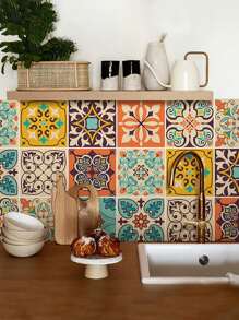 30 Peças/Conjunto Adesivos de Azulejo Cerâmico Estilo Boêmio, Decalques de Parede Removíveis e À Prova d'Água para Sala de Estar, Cozinha, Quarto, Decoração de Parede em Vinil de 4x4 Polegadas