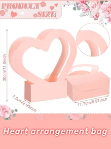 2Pcs Heart Shaped Flower Gift Boxes,Bouquet Bags With Handle Folding Basket For Valentine's Day Floral Arrangement Wedding Mother's Day Valentine Day