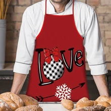 1 件带领带的圣诞主题围裙，经典圣诞老人设计 - 适合家庭厨房、餐厅工作人员、节日派对装饰围裙 - 紅色 - 查看 23