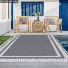 Outdoor Rug,Patio Rug,Reversible Portable Outdoor Plastic Straw Rug,Camping Rugs For Outside RV,Large Waterproof Area Rugs For Patio,Deck,Picnic,Porch,Balcony(9'x 12',White&Gray)