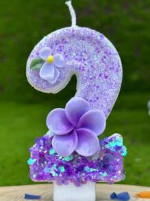 1pc Purple Gardenia & Egglower Numeric Shaped Birthday Candles, Anniversary Party Decoration - Multicolor - View 16