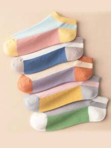 5 Pairs Women's Colorful Short Socks, Stylish Fashion Versatile Comfortable Invisible Socks - Multicolor - View 1