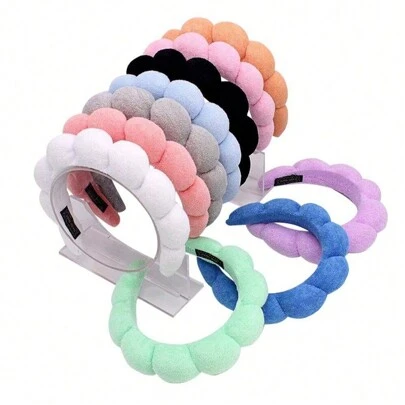 1件装女士简约云朵发髻海绵头带，可用于洗脸、定型、发圈、发箍、发箍头带等，居家护肤发带，发饰，头饰