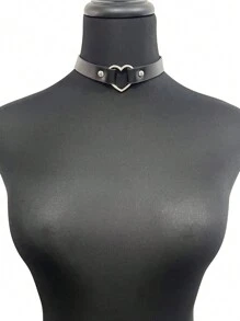 1 件女士性感皮革项圈心形颈饰带可爱俏皮节日派对服装配饰，狂野 - 黑色 - 查看 3