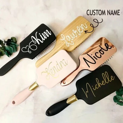 1 pezzo Spazzola ad aria cuscino personalizzata con nome in oro rosa, spazzola morbida per acconciature e arricciatura dei capelli, regalo di San Valentino