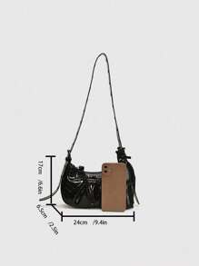 Dedoo Bộ 3 túi xách nữ dây rút thời trang mùa hè 2024, túi xô đính đinh tán kiểu dáng xe máy, túi đeo chéo dây rộng, túi hình lưỡi liềm thời thượng dành cho nữ. - màu đen - Xem 8