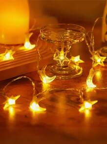 10/20/40/80LED 月亮和星星灯串，适用于新月派对，迷你月亮和星星仙女夜灯，1.5/3/6/10 米弯曲月亮灯串，由干电池供电（不包括）