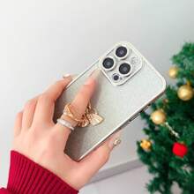 1 个透明外壳，带电镀闪光和水钻蝴蝶手机环支架，兼容 iPhone/Realme/P/Honor/Redmi/Galaxy 型号，防震，奢华全覆盖电镀 - 銀色 - 查看 3