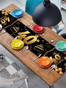 Mantel elegante de cumpleaños de color negro y dorado multicolor, 1 pieza de tela de poliéster antideslizante y rectangular para decoración de fiesta de cumpleaños, adecuado para hombres y mujeres