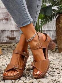 IH2 Summer New Fashion Casual Hollow Out Breathable Women's French Style High Heel Sandals