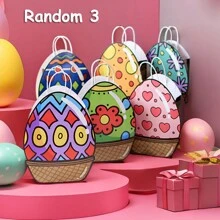 3 件随机颜色复活节创意双面可爱蛋形纸绳手柄礼品袋复活节复活节装饰品复活节装饰复活节礼物复活节袋子