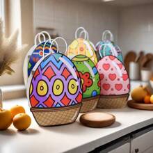 3 件随机颜色复活节创意双面可爱蛋形纸绳手柄礼品袋复活节复活节装饰品复活节装饰复活节礼物复活节袋子
