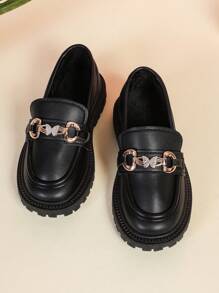 1 Pasang Sepatu Loafer Anak Perempuan Ukuran Plus Warna Polos Kulit Imitasi Lembut dengan Hiasan Berlian Imitasi Mengkilap dan Gesper Logam, Ujung Bulat, Anti Selip, Lucu, Cocok untuk Siswa Perempuan Usia 3-15 Tahun, untuk Sehari-hari, Pesta, Sekolah, Gaya Baru Musim Semi/Gugur (Ukuran Sepatu Ini Lebih Besar, Disarankan Memesan Satu Ukuran Lebih Kecil) - Hitam - View 8