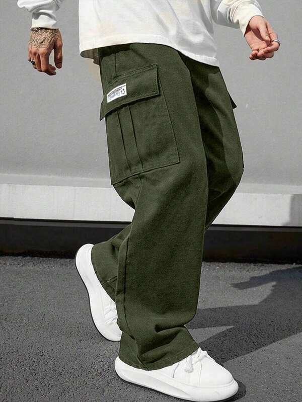1pc Men's Multi-Pocket Solid Color Slim Fit Cargo Pants, Suitable For Spring/Summer Beach/Resort, Casual Commute, Sports Training, Outdoor Hiking, Loose Fit Leisure Joggers, Versatile Straight Leg Trousers