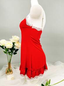 SOFUSEN Women Chemise Modal Sleepwear V-Neck Full Slip Lace Lingerie Sexy Nightgowns Nightgown, Nighty For Women Sexy , Super Soft Comfortable Modal Sleepwear With Decent Floral Lace Detail, No Worries Scratch The Skin You Will Fall In Love With The Smooth Feeling. - 紅色 - 查看 6