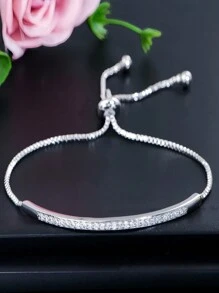 1 Piece Of Sterling Silver Fashionable And High-End Women's Accessories Micro-Set Diamond Single Row Curved Adjustable Bracelet Niche Light Luxury Design Bracelet - Diamond Drawstring Bracelet - View 8