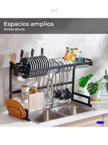 Escurridor de trastes, Almacenamiento de Cocina, Organización de Cocina, Limpieza, Fregadero - Negro - Ver 3