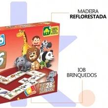Jogo Dominó Animais Brinquedo Educativo 28 Peças Madeira +5A