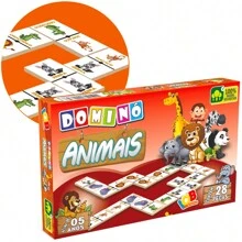 Jogo Dominó Animais Brinquedo Educativo 28 Peças Madeira +5A