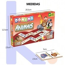 Jogo Dominó Animais Brinquedo Educativo 28 Peças Madeira +5A