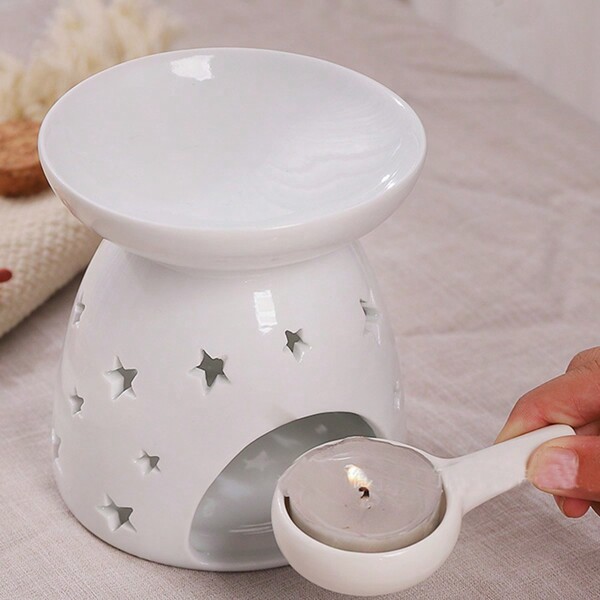 1pc Ceramic Tealight Candle Holder Oil Burner, Tea Candle Melting Wax Burner, Aesthetic Room Decor, Home Decor For Home Decoration, Housewarming Gifts, Valentine's Day, Party Decoration