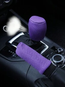 MEIKAXIU 2 件套三明治透气按摩舒适汽车手刹和变速杆套套装，黑色，红色，紫色，米色，灰色 - 均碼 - 查看 8