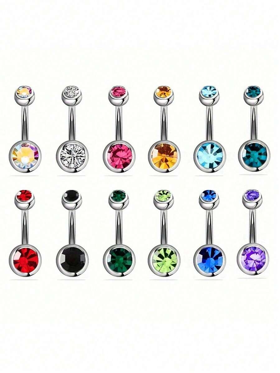 12 New Stainless Steel Color Random Simple Navel Studs - Multicolor - View 1