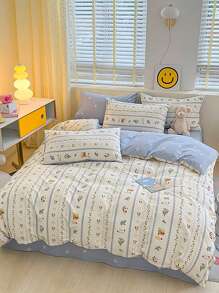 3件套复古花卉图案被套套装，透气四季皆宜，含2个枕套和1个被套（不含床单） - 彩色 - 查看 1