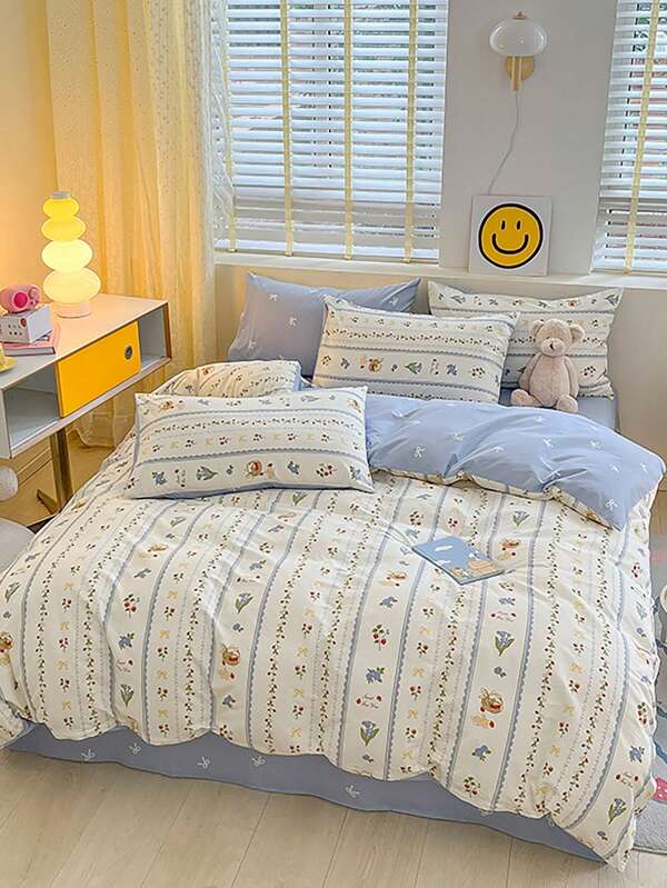 3 قطع طقم غطاء لحاف قطن 100% بطبعات زهرية عتيقة، قابل للتنفس لجميع المواسم، 2 غطاء وسادة + 1 غطاء لحاف (بدون ملاءة سرير)