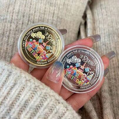 Monedas conmemorativas de cumpleaños coloridas y felices, regalos creativos, monedas de oro y plata, exquisitas medallas conmemorativas de la suerte, regalos, monedas del amor, regalos de colección para amigos y compañeros de cuarto con suerte