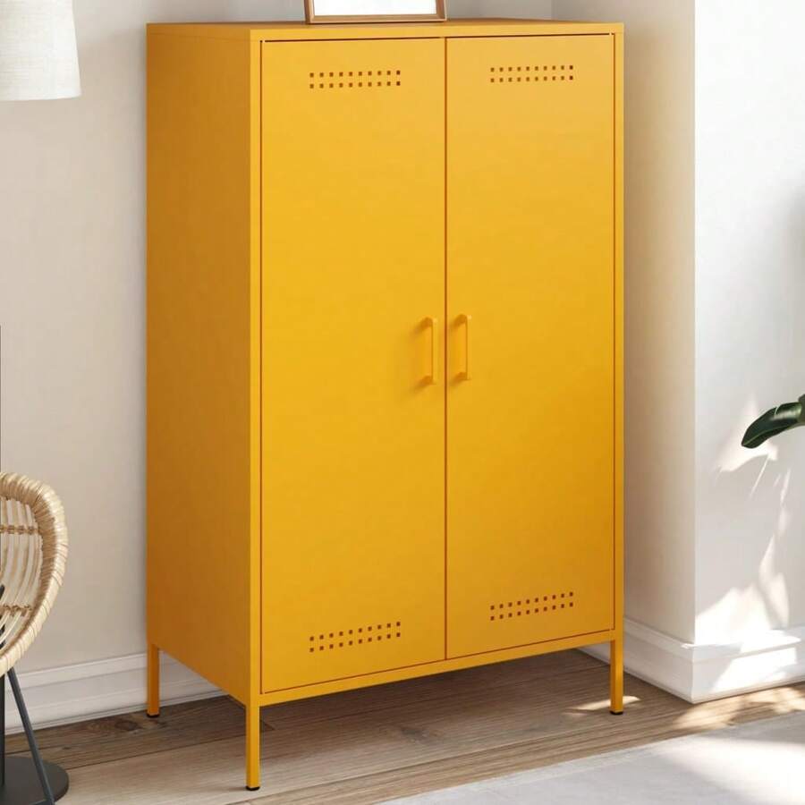 Stylish Mustard Yellow Steel Highboard 613 Cm Modern Storage Cabinet - Yellow - View 1