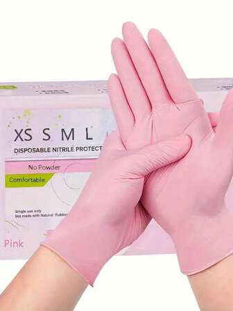 Guanti in nitrile usa e getta di color rosa chiaro senza polvere, adatti per cucina, bagno, camera da letto, salone di bellezza, tatuaggi e altro ancora