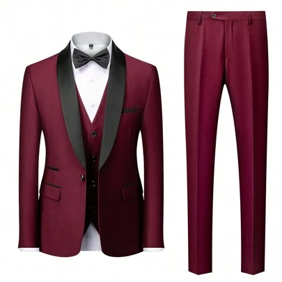 Caelus 3 PiecesMen's Slim Fit Formal Suit, High-Quality Business/Social/Wedding Tuxedo Jacket, Pants, Vest
