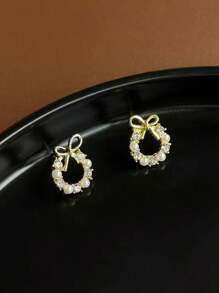 1 par de elegantes pendientes pequeños de mariposa con forma de O y strass - Unitalla - Ver 4