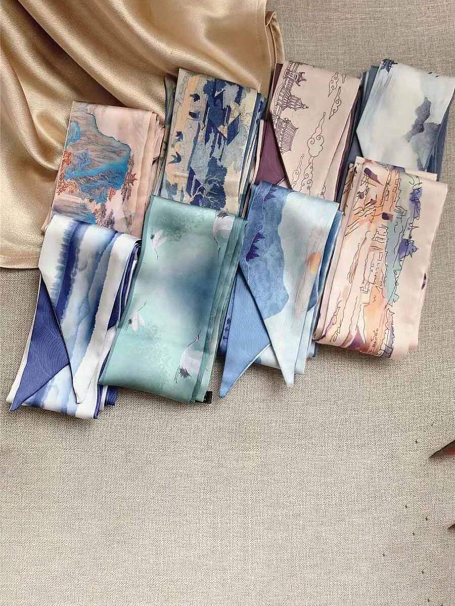 8件套真丝发带套装 - 多功能头巾、颈巾、发带，女士头巾式发带，吸汗发带，秋冬季发带，女士度假装扮发饰，柔软头巾