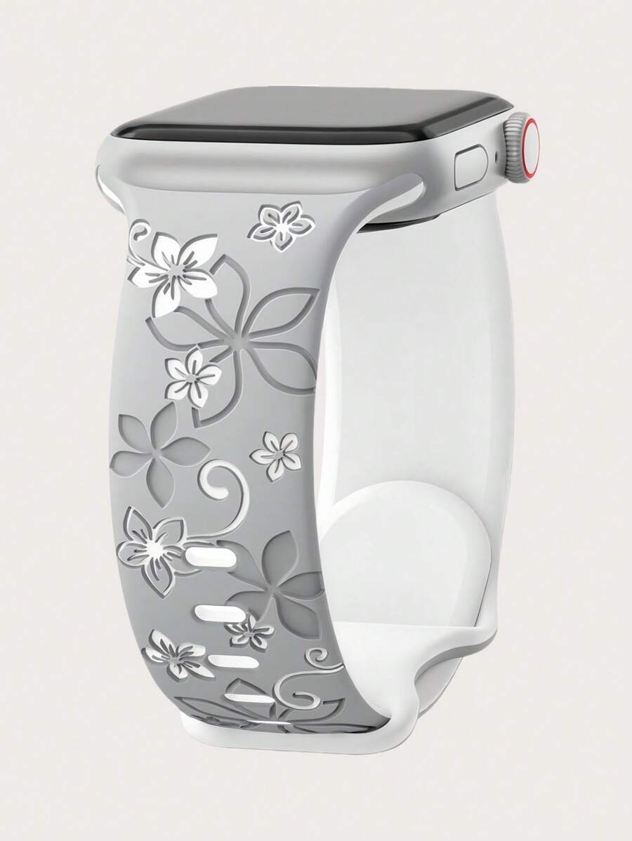 花卉雕刻表带，兼容 41mm、40mm、44mm、45mm、42mm、38mm、49mm、46mm 表带，女士款，可爱花朵双色柔软硅胶运动表带，兼容 Series SE、11、10、9、8、7、6、5、4、3、2、1、Ultra 型号。