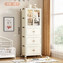 55cm/60cm Household Large Capacity Floor Standing Plastic Storage Box, Foldable Wardrobe Closet For Baby, No Assembly Required Double Door Folding Storage Cabinet, Small Space Lightweight Luxury Dust-Proof Wardrobe Closet For Bedroom - Multicolor - View 15