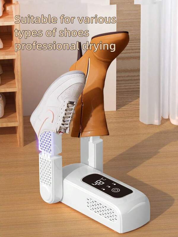 OBOVAY 1 pieza de secadora de zapatos inteligente, secadora de zapatos portátil con calefacción, circulación de aire caliente, secado rápido de zapatos, temperatura constante automática, esterilización y desodorización con UV, secadora con temporizador inteligente, diseño plegable, apta para todo tipo de zapatos