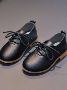 Kids' Solid Color Casual Slip-On New Style Lace-Up Simplistic Flats For Boys And Girls - Black - View 1