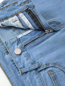 Quần short denim nữ dáng ôm, cạp chun, thêu nơ ở gấu quần, kiểu dáng thường ngày mùa hè. - Màu xanh lam - Xem 8