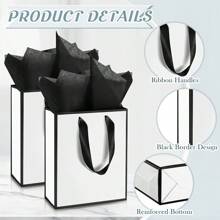 2 Pieces/5 Pieces/10 Pieces, Metal Paper Gift Bag With Handle And Paper Towel 9x 7x 3.1 Bridesmaid Welcome Gift Bag Thank You Christmas Thanksgiving Party Wedding Bride Pamper (Black/Pink/White), Gift Bag, Paper Gift Bag With Paper Towel, Women's Gift Bag With Handle Bridesma