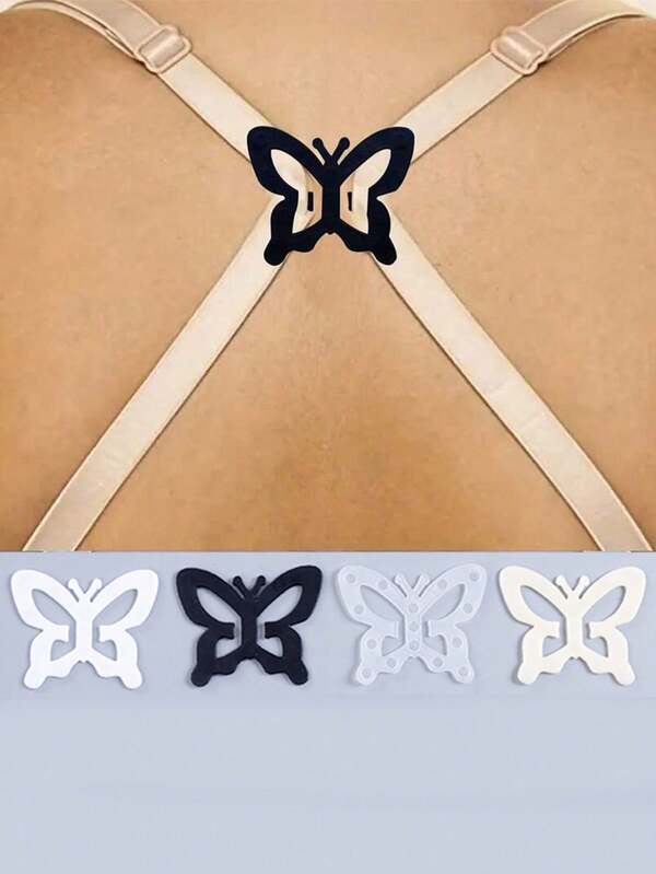 4 szt. (po jednym z każdego koloru) klipsy do ramiączek biustonosza w kształcie motyla, akcesoria do bielizny damskiej, niewidoczne, antypoślizgowe zapięcia do ramiączek biustonosza