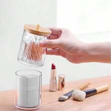 1pc Clear Acrylic Cleaning Swab Storage Jar - Organize And Store Cosmetic Cleaning Pads In A Stylish Way, Valentine's Day Gift, Perfect Bathroom Storage Jar,Home Decor ,Room Decor,Wall Decor