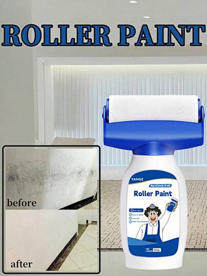 500克白色水性乳胶漆，高容量滚筒，乳胶墙漆，用于家庭内墙修补，遮盖污渍、划痕，低气味，即用型