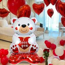 7 件/套巨型泰迪熊气球套装情人节气球，我爱你气球，情人节铝箔气球 | 情人节装饰，红心气球，用于婚礼，求婚，情人节派对装饰返校情人节 - 彩色 - 查看 2