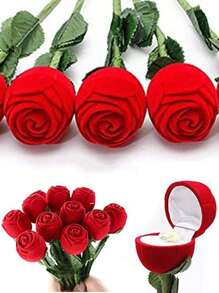 2pcs Red Rose Ring Box, Valentine's Day Holiday Gift, Personalized Creative Ring Box, Easter Gift Wreath - Multicolor - View 6