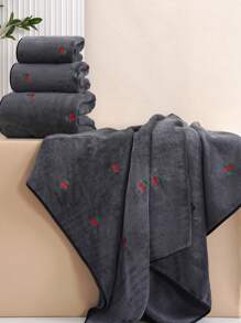 1/2/3pcs Coral Fleece Embroidered Cherry Hand Towel/Face Towel/Bath Towel, Absorbent Microfiber Solid Color Embroidered Strawberry Bath Towel Or Hand Towel, Couples Design Home Hand Towel Bath Towel, Soft & Skin-Friendly Bathroom Towel, Bathroom Supplies For Beauty Salon Home Bathroom