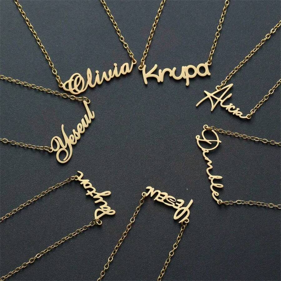 Custom Stainless Steel3D Double Plated Name Necklace Custom Name Necklace With Teddy Bear Personalized Nameplate Pendant Chain Gift For Girl Kids 240202 - Multicolor - View 1